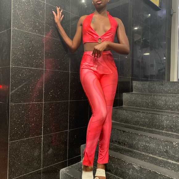 Hot Pink 2 piece halter pants set - Picture 5 of 6